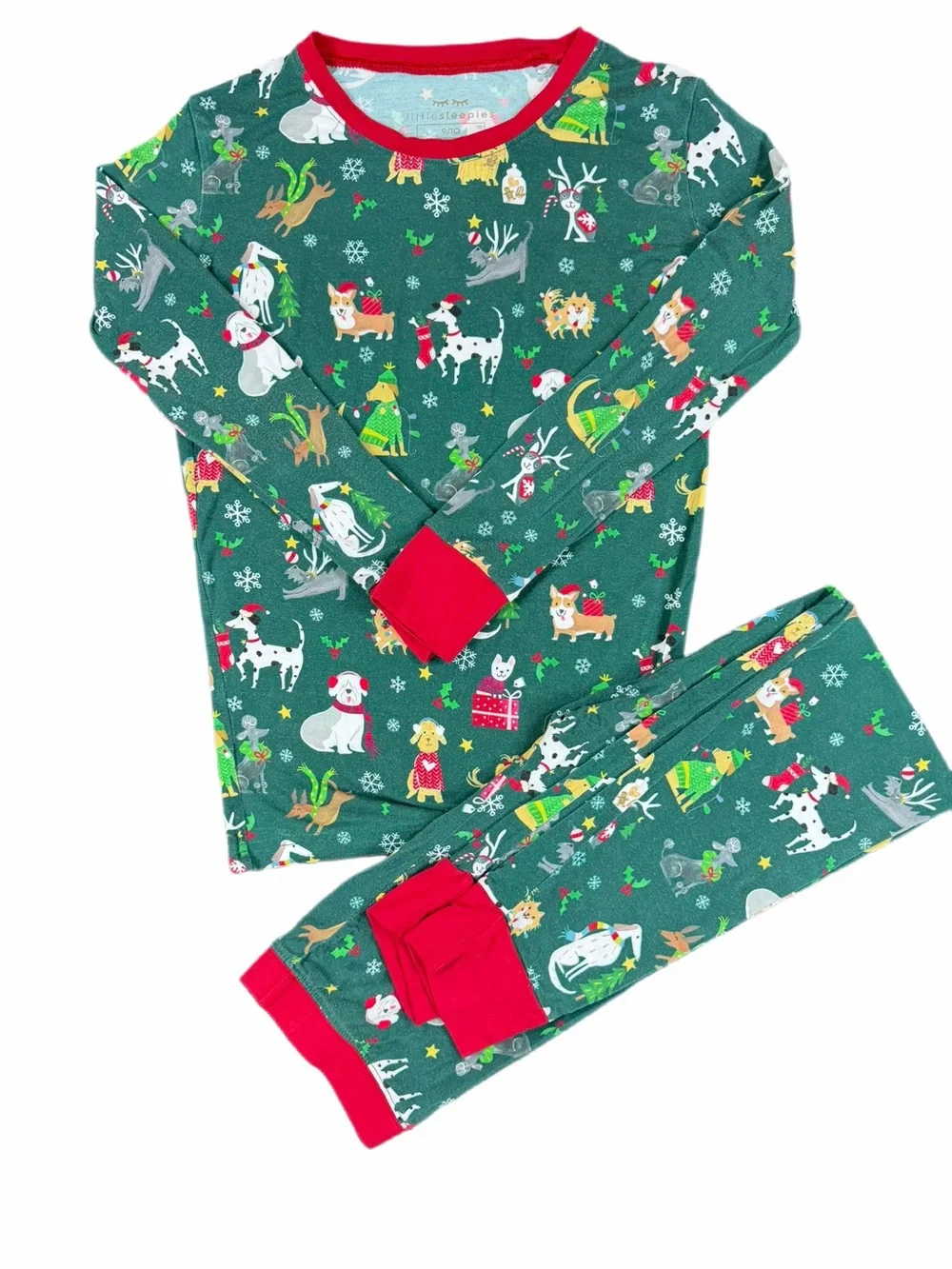 LITTLE SLEEPIES Holiday Hounds Bamboo Christmas Pajama Set- 9-10Y